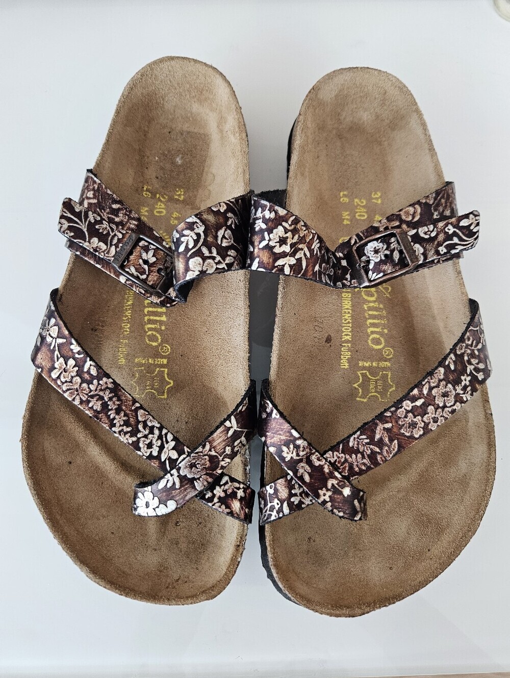 Birkenstock Papillio Leather Sandals Double Floral Toe Strap Women's 6 Men's 4